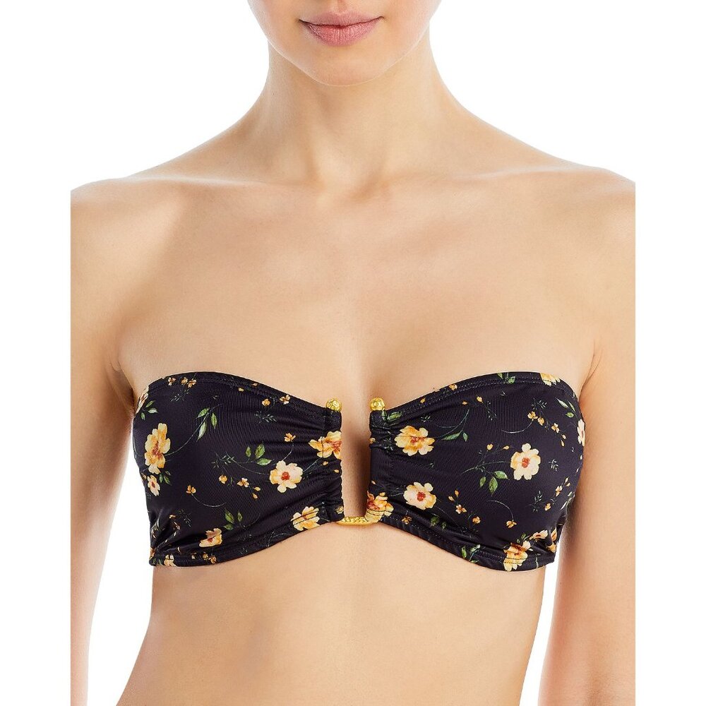 Aqua & Kristopher Brock Women's Floral Print Bandeau Bikini Top Black L B4HP $58